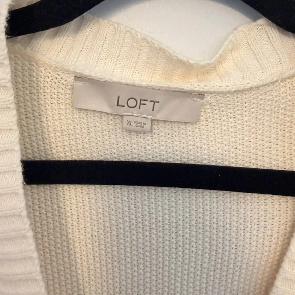 LOFT Stitchy V Neck Cardigan; Whisper White; XL; Cream Cardigan; 100% Cotton - Picture 3 of 5
